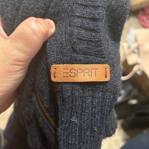 Vtg Esprit Men's Lambswool Hoodie Full Zip Navy Sz L Pockets Cozy Cabincore Ski - Picture 6 of 9